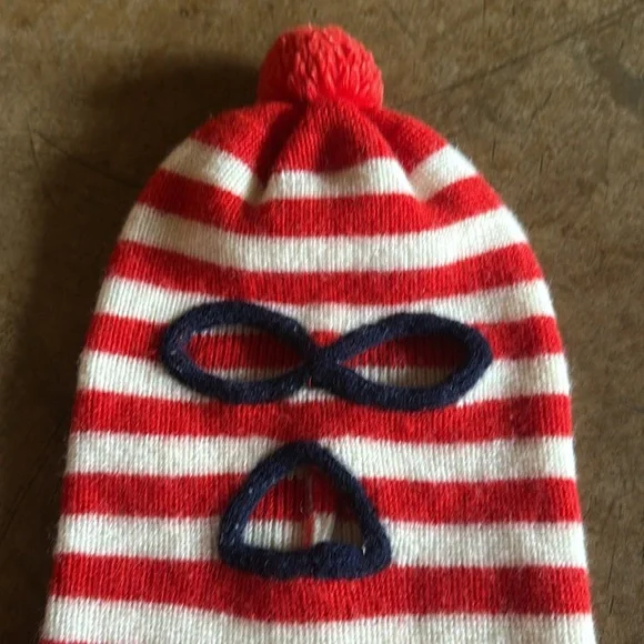 Vintage 70s Striped Red and White Balaclava face mask - Picture 2 of 4
